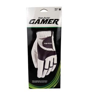 Top Flite Gamer Mens M Golf Glove White Left Hand Synthetic Leather Grip NEW